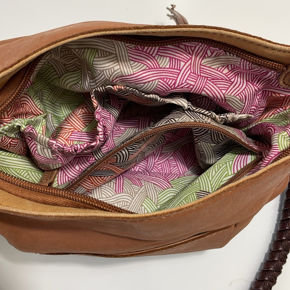 The Sak multi tone brown‎ leather shoulder bag. Braided strap. Brass hardware. - Picture 6 of 12